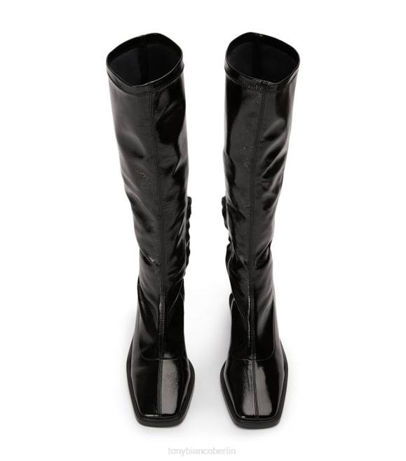 kniehohe Stiefel| de Tony Bianco Frauen Damon-Kalbsstiefel schwarzes Crinkle-Lack 4624422